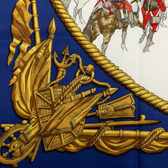 エルメス カレ90 MARINE ET CAVALERIE 海と騎兵隊 スカーフ ブルー マルチカラー シルク レディース HERMES 中古