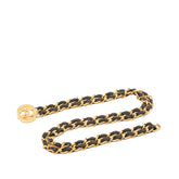 シャネル ココマーク チェーンベルト 2連 ゴールド ブラック メッキ レザー レディース CHANEL 【中古】