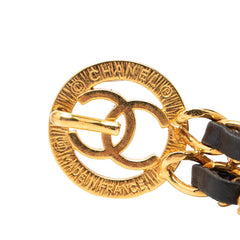 シャネル ココマーク チェーンベルト 2連 ゴールド ブラック メッキ レザー レディース CHANEL 【中古】