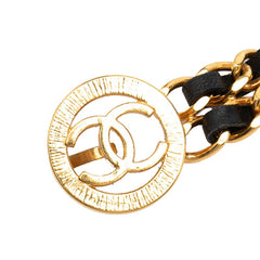 シャネル ココマーク チェーンベルト 2連 ゴールド ブラック メッキ レザー レディース CHANEL 【中古】