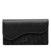 ディオール オブリーク サドル ロング フラップ ウォレット ジャガード 長財布 ブラック キャンバス レザー メンズ Dior 【中古】