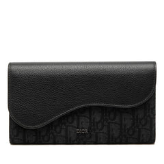 ディオール オブリーク サドル ロング フラップ ウォレット ジャガード 長財布 ブラック キャンバス レザー メンズ Dior 【中古】