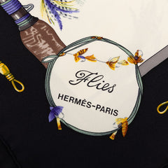 エルメス カレ90 Flies フライ スカーフ 大判 ブラック マルチカラー シルク レディース HERMES 【中古】