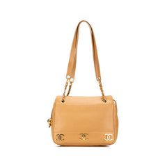 シャネル トリプルココマーク チェーン トートバッグ ショルダーバッグ ベージュ キャビアスキン レディース CHANEL 【中古】