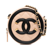 シャネル マトラッセ CCフィリグリー チェーン ショルダーバッグ ベージュ ブラック キャビアスキン レディース CHANEL 中古