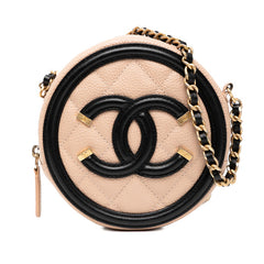 シャネル マトラッセ CCフィリグリー チェーン ショルダーバッグ ベージュ ブラック キャビアスキン レディース CHANEL 中古