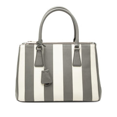 プラダ ガレリア ミディアム ストライプ ハンドバッグ 1BA863 グレー ホワイト サフィアーノレザー レディース PRADA 【中古】