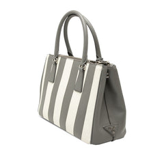 プラダ ガレリア ミディアム ストライプ ハンドバッグ 1BA863 グレー ホワイト サフィアーノレザー レディース PRADA 【中古】