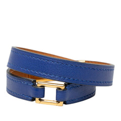 エルメス リヴァル ドゥブルトゥール T2 ブレスレット バングル ブルー ゴールド スイフト メッキ レディース HERMES 中古