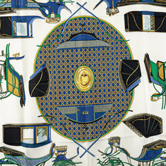 エルメス カレ90 LES VOITURES A TRANSFORMATION 折り畳み式幌馬車 スカーフ ホワイト ブルー マルチカラー シルク レディース HERMES 【中古】