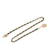 シャネル ココマーク 31 RUE CAMBON PARIS メダル モチーフ チェーン ベルト ゴールド ブラック メッキ レザー レディース CHANEL 【中古】