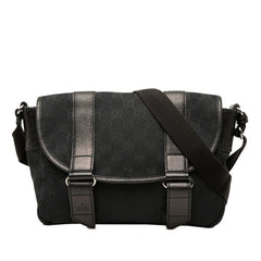 グッチ GGキャンバス 斜め掛け ショルダーバッグ 145858 ブラック キャンバス レザー レディース GUCCI 中古