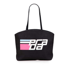 プラダ ロゴ トートバッグ ハンドバッグ ブラック キャンバス レザー レディース PRADA 【中古】