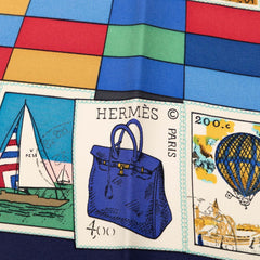 エルメス カレ90 CORRESPONDANCE 切手 スカーフ ネイビー マルチカラー シルク レディース HERMES 【中古】