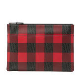 ディオール オム トロッター チェック クラッチバッグ レッド ブラック グレー PVC レザー メンズ DIOR HOMME 【中古】