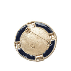 シャネル クルーズライン ココマーク ラウンド ブローチ P19C ゴールド ブルー メッキ フェイクパール レディース CHANEL 中古