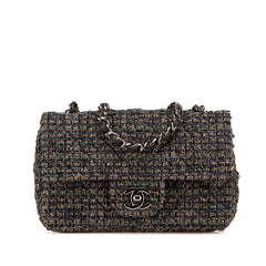 シャネル ミニ マトラッセ20 ココマーク 斜め掛け チェーン ショルダーバッグ グレー ツイード レザー レディース CHANEL 中古