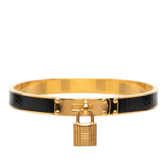 エルメス ケリーバングル カデナ モチーフ バングル ゴールド ブラック メッキ レザー レディース HERMES 【中古】