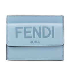 フェンディ ロゴ ROMA カードケース 名刺入れ 8M0423 ライトブルー レザー レディース FENDI 【中古】