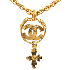 シャネル ココマーク クロス ヴィンテージ チェーン ネックレス 94P ゴールド メッキ レディース CHANEL 中古