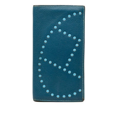 エルメス エブリン 二つ折り 長財布 札入れ □Q 2013 ブルー ネイビー シェーブル レディース HERMES 【中古】