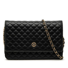 シャネル ココマーク マイクロマトラッセ チェーンウォレット ショルダーバッグ ブラック ラムスキン レディース CHANEL 【中古】