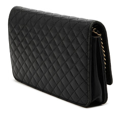 シャネル ココマーク マイクロマトラッセ チェーンウォレット ショルダーバッグ ブラック ラムスキン レディース CHANEL 【中古】