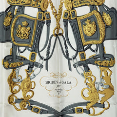エルメス カレ90 式典用馬勒 BRIDES de GALA ブリッド ドゥ ガラ スカーフ ライトブルー ホワイト シルク レディース HERMES 中古