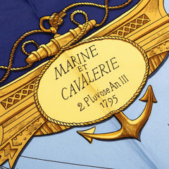 エルメス カレ90 MARINE ET CAVALERIE 海と騎兵隊 スカーフ 大判 ブルー系 シルク レディース HERMES 【中古】