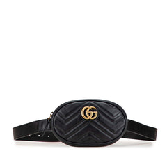 グッチ GGマーモント キルティング ボディバッグ ウエストバッグ 476434 ブラック レザー レディース GUCCI 【中古】