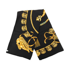 エルメス カレ90 LES CAVALIERS D'OR 黄金の騎士 スカーフ 大判 ブラック ゴールド シルク レディース HERMES 【中古】