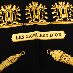 エルメス カレ90 LES CAVALIERS D'OR 黄金の騎士 スカーフ 大判 ブラック ゴールド シルク レディース HERMES 【中古】