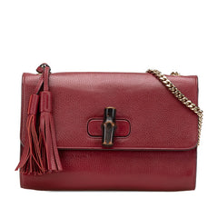 グッチ バンブー チェーン ショルダーバッグ 387611 ワインレッド レザー レディース GUCCI 【中古】