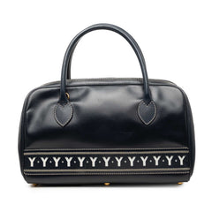 サンローラン ミニボストンバッグ ハンドバッグ ネイビー ホワイト レザー レディース SAINT LAURENT 【中古】