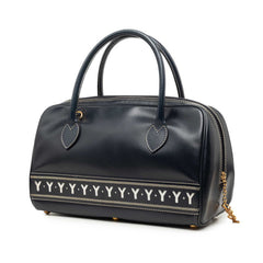 サンローラン ミニボストンバッグ ハンドバッグ ネイビー ホワイト レザー レディース SAINT LAURENT 【中古】