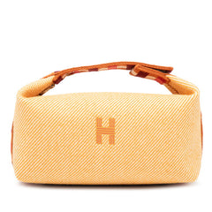 エルメス ブリッド ア ブラック オ カレ PM ハンドバッグ ポーチ フォーブ オレンジ シルバー金具 コットン レディース HERMES 【中古】