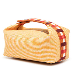 エルメス ブリッド ア ブラック オ カレ PM ハンドバッグ ポーチ フォーブ オレンジ シルバー金具 コットン レディース HERMES 【中古】