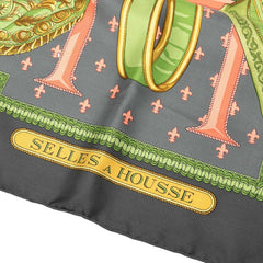 エルメス カレ90 SELLES A HOUSSE カバーへの腰かけ スカーフ グレー マルチカラー シルク レディース HERMES 【中古】