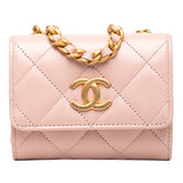 シャネル ココマーク ミニミニマトラッセ 斜め掛け チェーン ショルダーバッグ ピンク ラムスキン レディース CHANEL 中古
