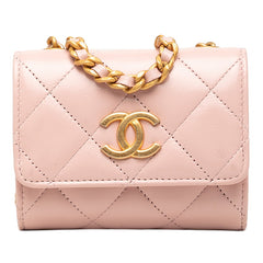 シャネル ココマーク ミニミニマトラッセ 斜め掛け チェーン ショルダーバッグ ピンク ラムスキン レディース CHANEL 中古