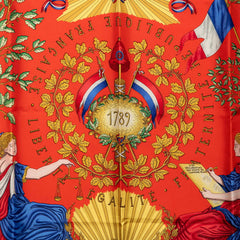 エルメス カレ90 1789 LIBERTE EGALITE FRATERNITE REPUBLIQUE FRANCAISE 1789年フランス革命を記念して スカーフ ブラック レッド シルク レディース HERMES 【中古】