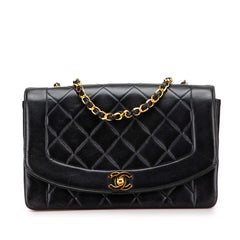シャネル マトラッセ ダイアナ25 チェーン ショルダーバッグ ブラック ゴールド金具 ラムスキン レディース CHANEL 【中古】