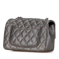 シャネル ミニ マトラッセ 20 ココマーク チェーンショルダーバッグ シルバー グレー キャビアスキン レディース CHANEL 【中古】