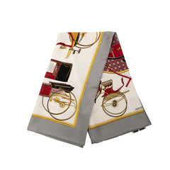 エルメス カレ90 LES VOITURES A TRANSFORMATION 折りたたみ式幌の馬車 スカーフ グレー マルチカラー シルク レディース HERMES 【中古】