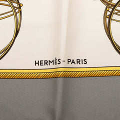 エルメス カレ90 LES VOITURES A TRANSFORMATION 折りたたみ式幌の馬車 スカーフ グレー マルチカラー シルク レディース HERMES 【中古】
