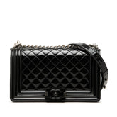 シャネル マトラッセ ココマーク ボーイシャネル25 チェーン ショルダーバッグ ブラック パテントレザー レディース CHANEL 中古