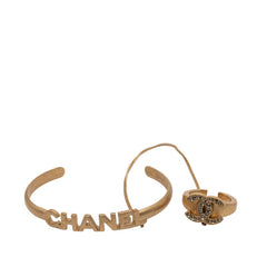 シャネル ココマーク ロゴ バングル チェーン リング ゴールド メッキ ラインストーン レディース CHANEL 【中古】