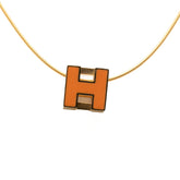 エルメス カージュドアッシュ Hキューブ ペンダント ネックレス ゴールド オレンジ メッキ レディース HERMES 【中古】