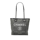 シャネル ドーヴィルPM チェーン トートバッグ ショルダーバッグ グレー ブラック キャンバス レザー レディース CHANEL 【中古】