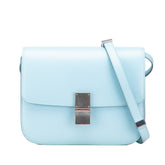 セリーヌ クラシックボックス ミディアム 斜め掛け ショルダーバッグ ライトブルー レザー レディース CELINE 【中古】